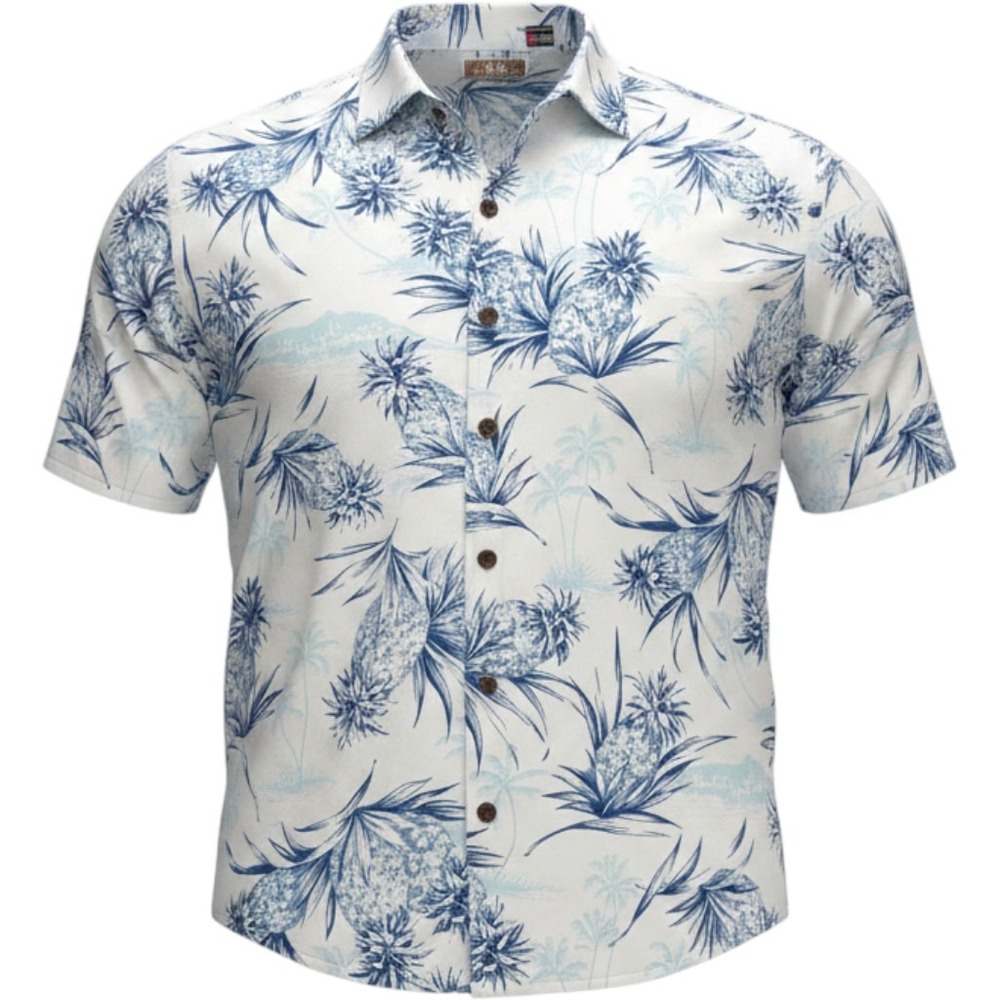 Kalaheo Mens 2XL Hawaiian Shirt Blue White Pineapple Made in Hawaii USA 2XL